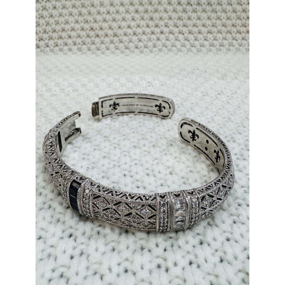 Judith Ripka 925 Sterling Silver CZ Hinged Cuff Bracelet Broken For Repair